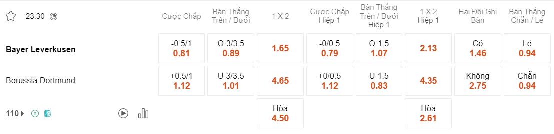 Tỷ lệ kèo Leverkusen vs Dortmund